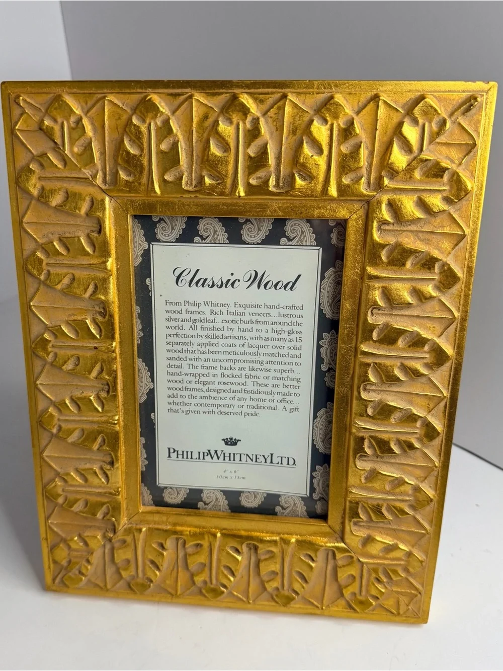 Philip Whitney Ltd Classic Wood Gold Leaf Handcrafted 4x6 Picture Frame Ornate